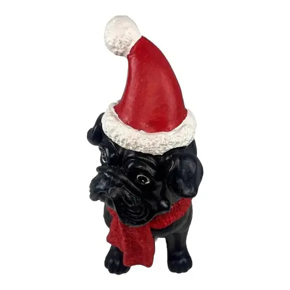 Black Pug Dog Statue Santa Hat Scarf Christmas Hand Painted Figurine 14” Tall - Picture 4 of 9